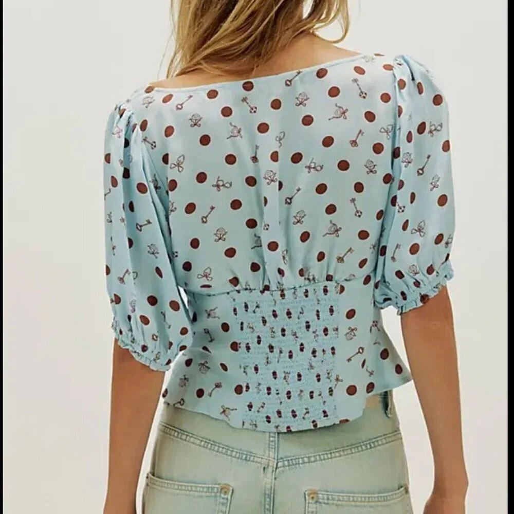 NWT Free People Buttercup Printed Top in Blue Combo